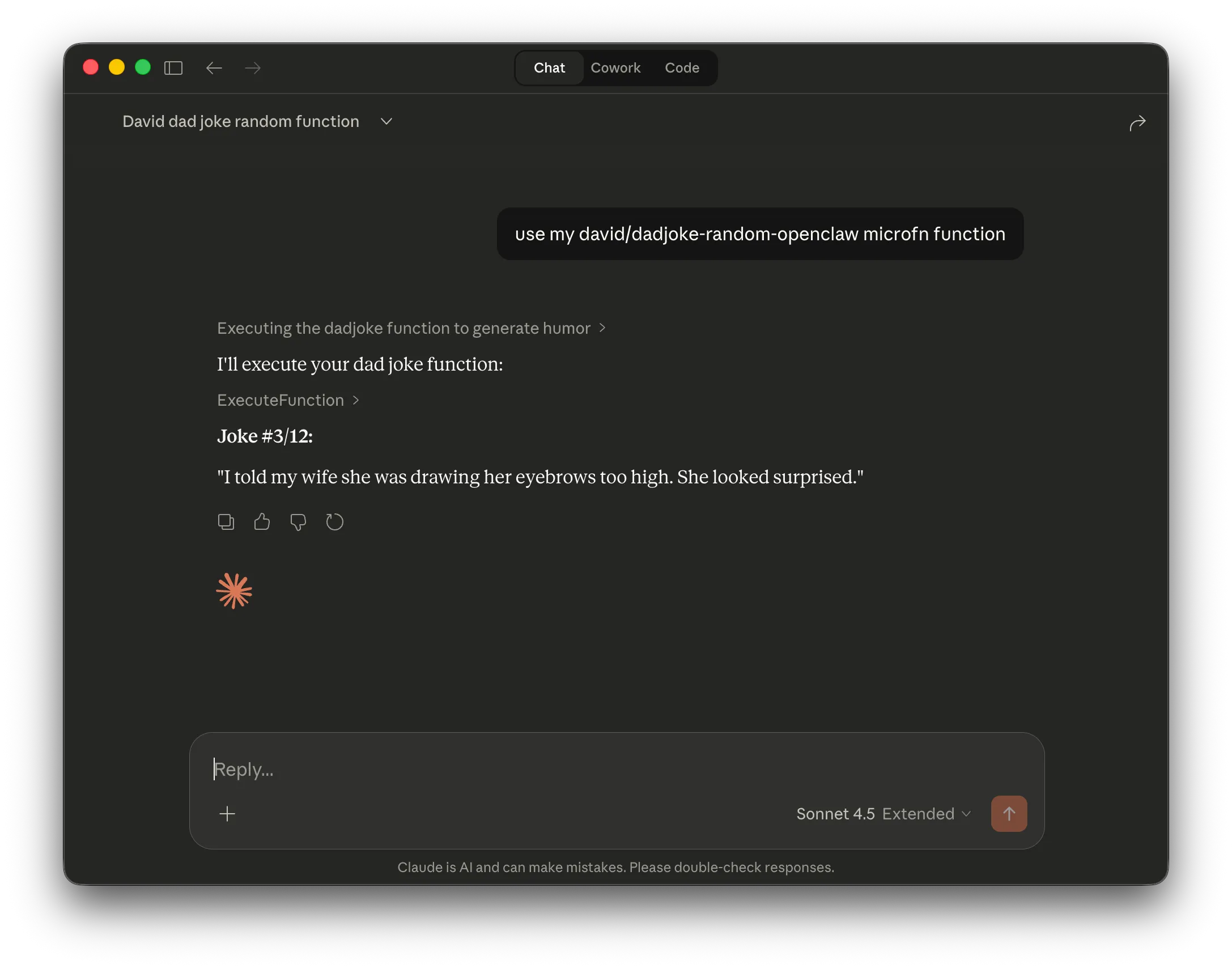 Claude execution of a custom microfn function