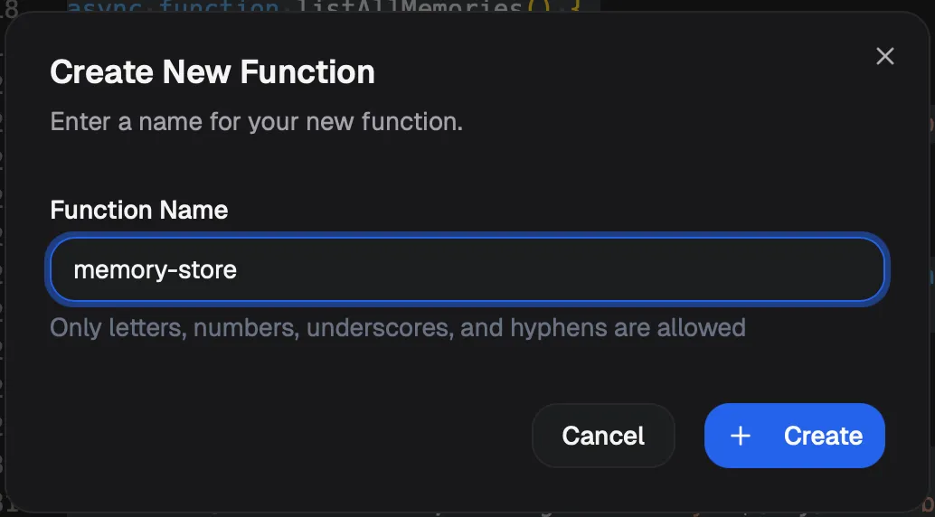 Create Function Dialog