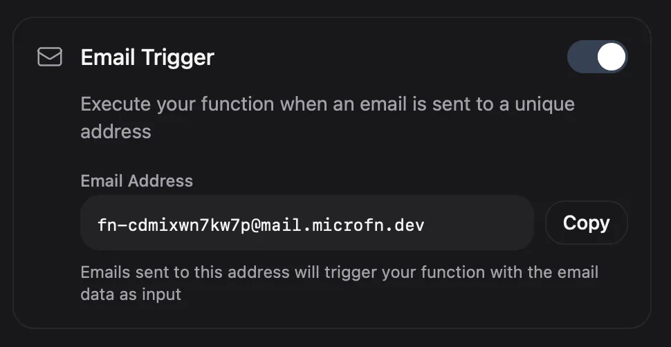 Email trigger configuration in microfn